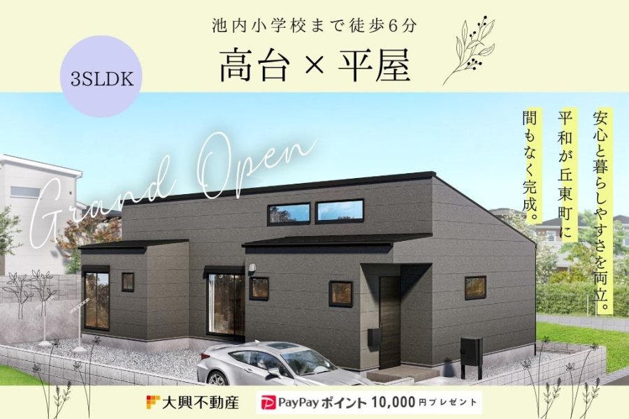 【平屋】地震に強い構造!池内小徒歩6分で家族に嬉しい立地の平和が丘東町【CIELFLAT】